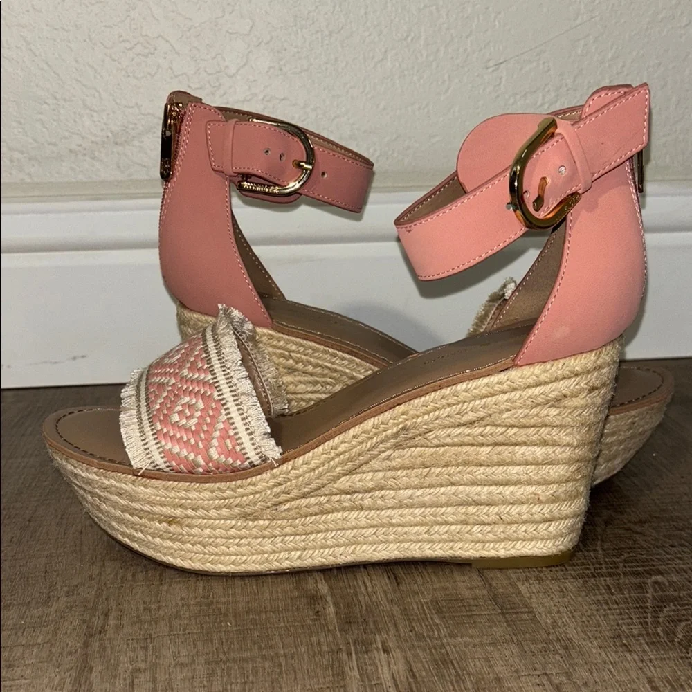 Tommy Hilfiger Pink and Cream Wedge Sandals with Ankle Strap nwot